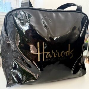 Harrods Knightsbridge Elegant Black Patent Leather Tote Bag